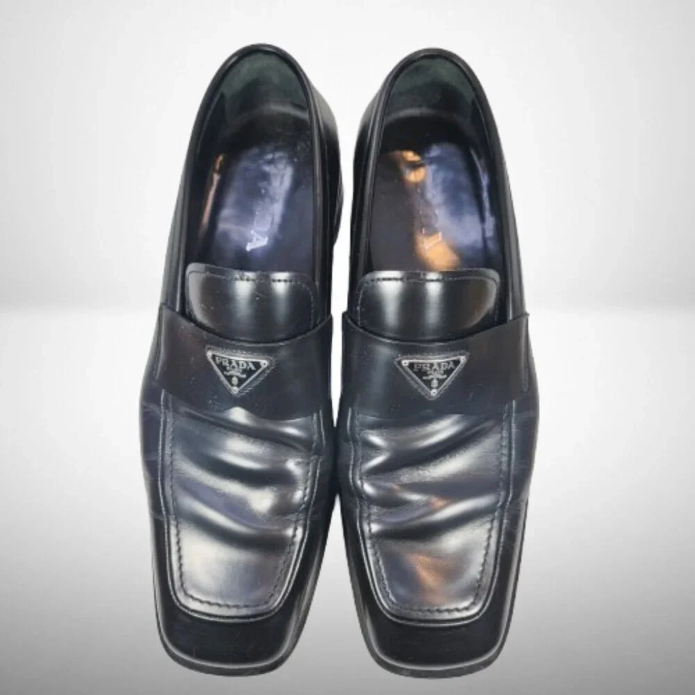 Prada Brushed Leather Triangle Logo Loafers Size: 8.5 - Picture 2 of 16